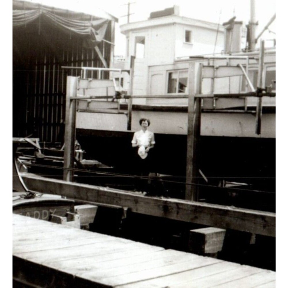 Woman On Boat Dock Photograph Vintage Photo Antique